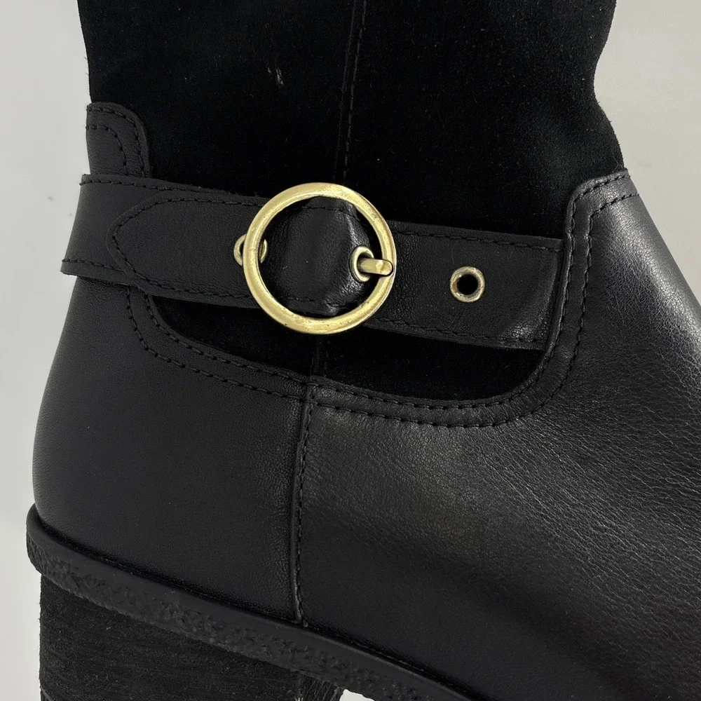 Dansko Dawn Waterproof Tall Boots Black Women Size 41 Leather Suede Buckle